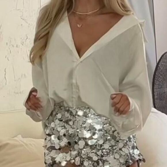 Silky white button up top - Picture 1 of 4